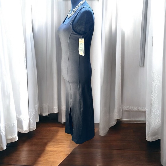 Mono B Athletic Tank Dress Black Medium Shelf Bra Midi Body Con Square Neck Slit - Picture 5 of 6